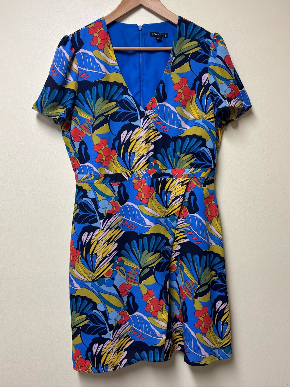 J Crew Mercantile Bright Blue Floral Faux Wrap Mini Dress 12